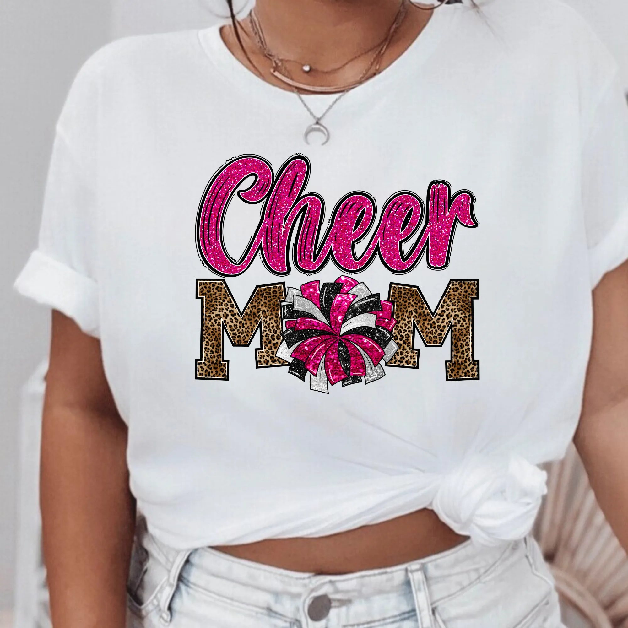 Cheer Mom Leopard Print Hot Pink Shirt | Cheer Mama Shirt