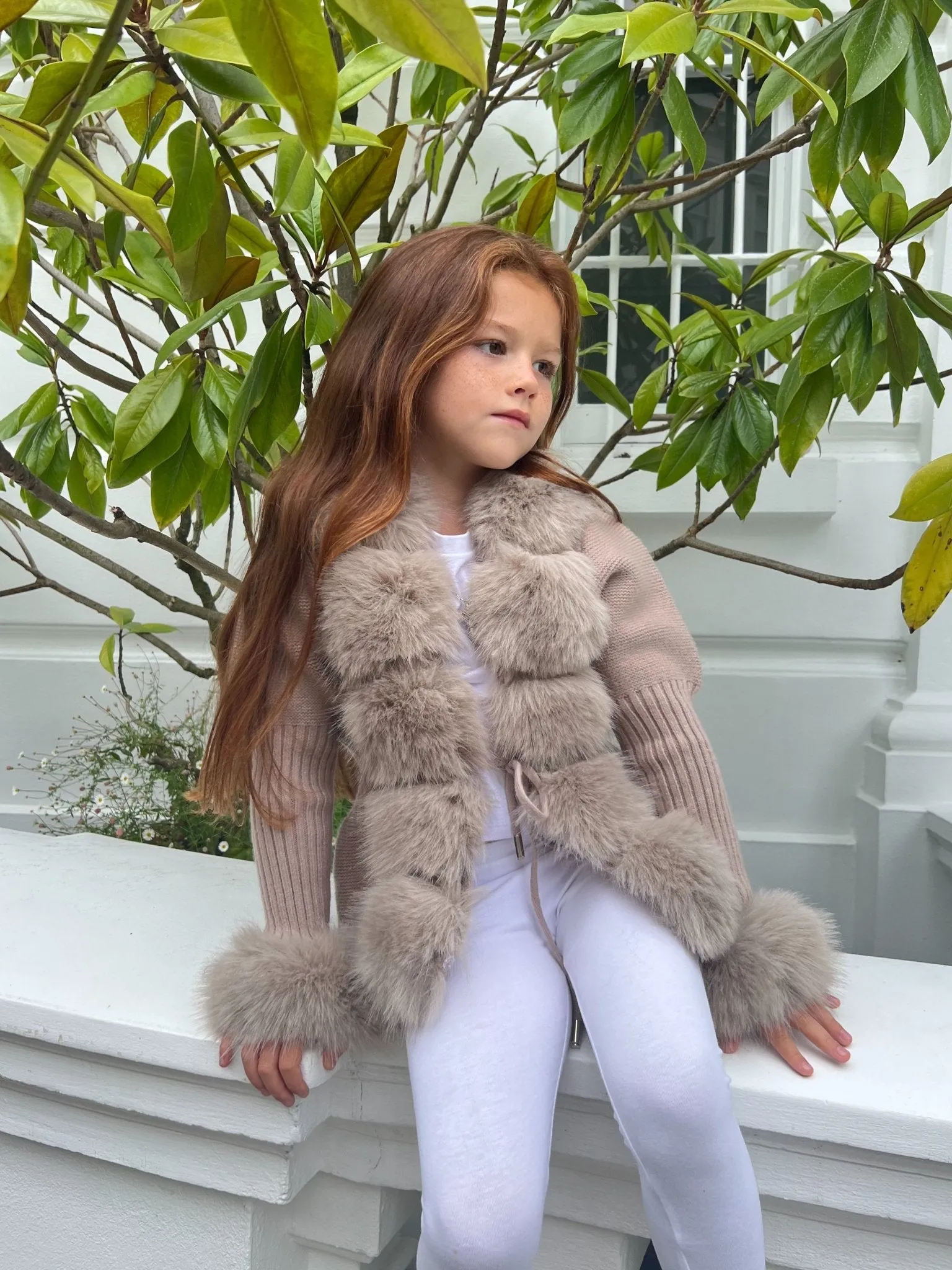 Childrens Beige Premium Faux Fur Cardigan