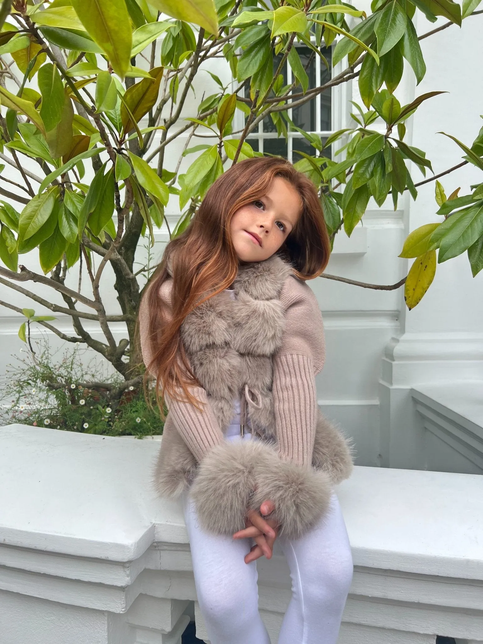 Childrens Beige Premium Faux Fur Cardigan