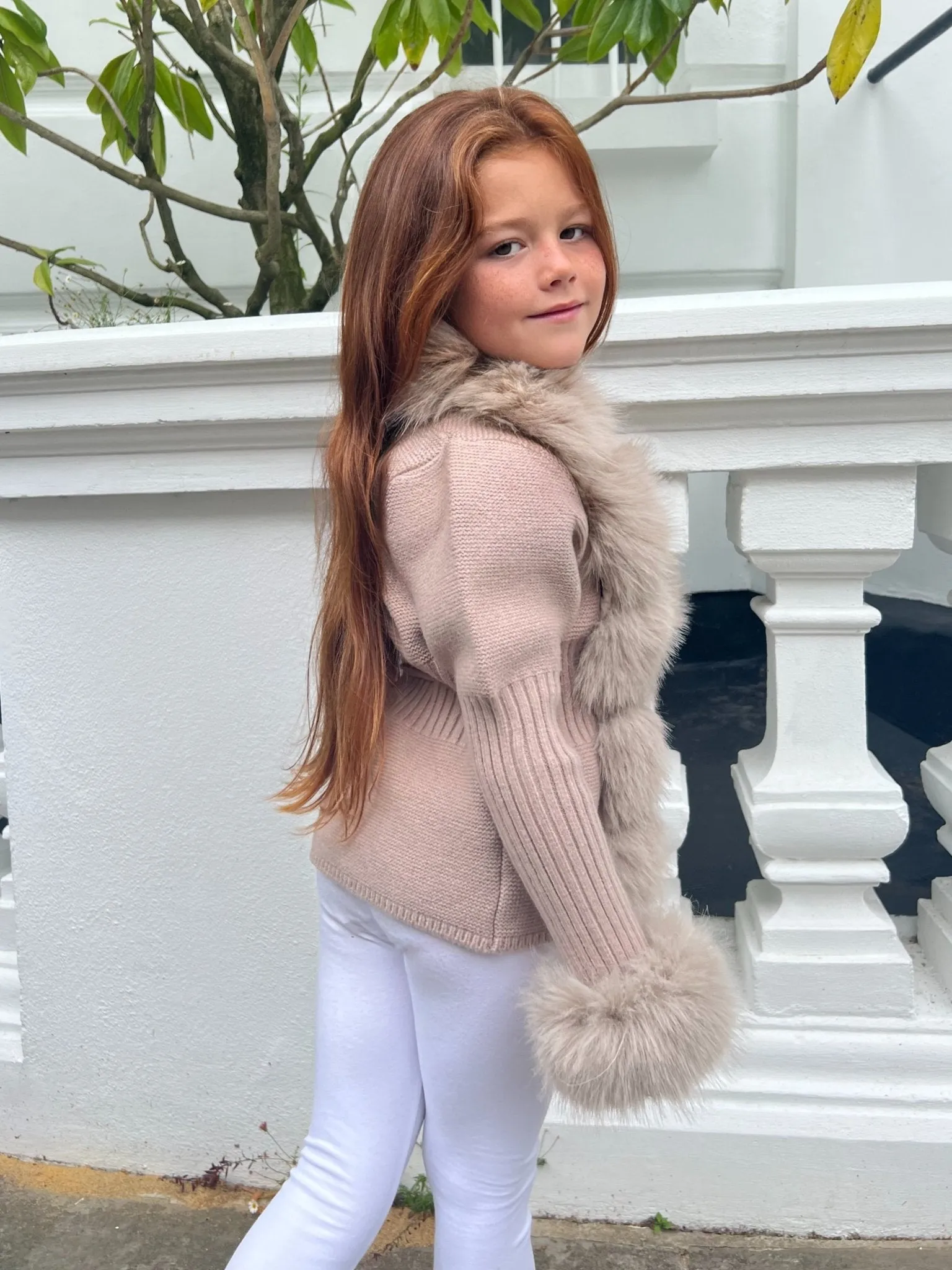 Childrens Beige Premium Faux Fur Cardigan