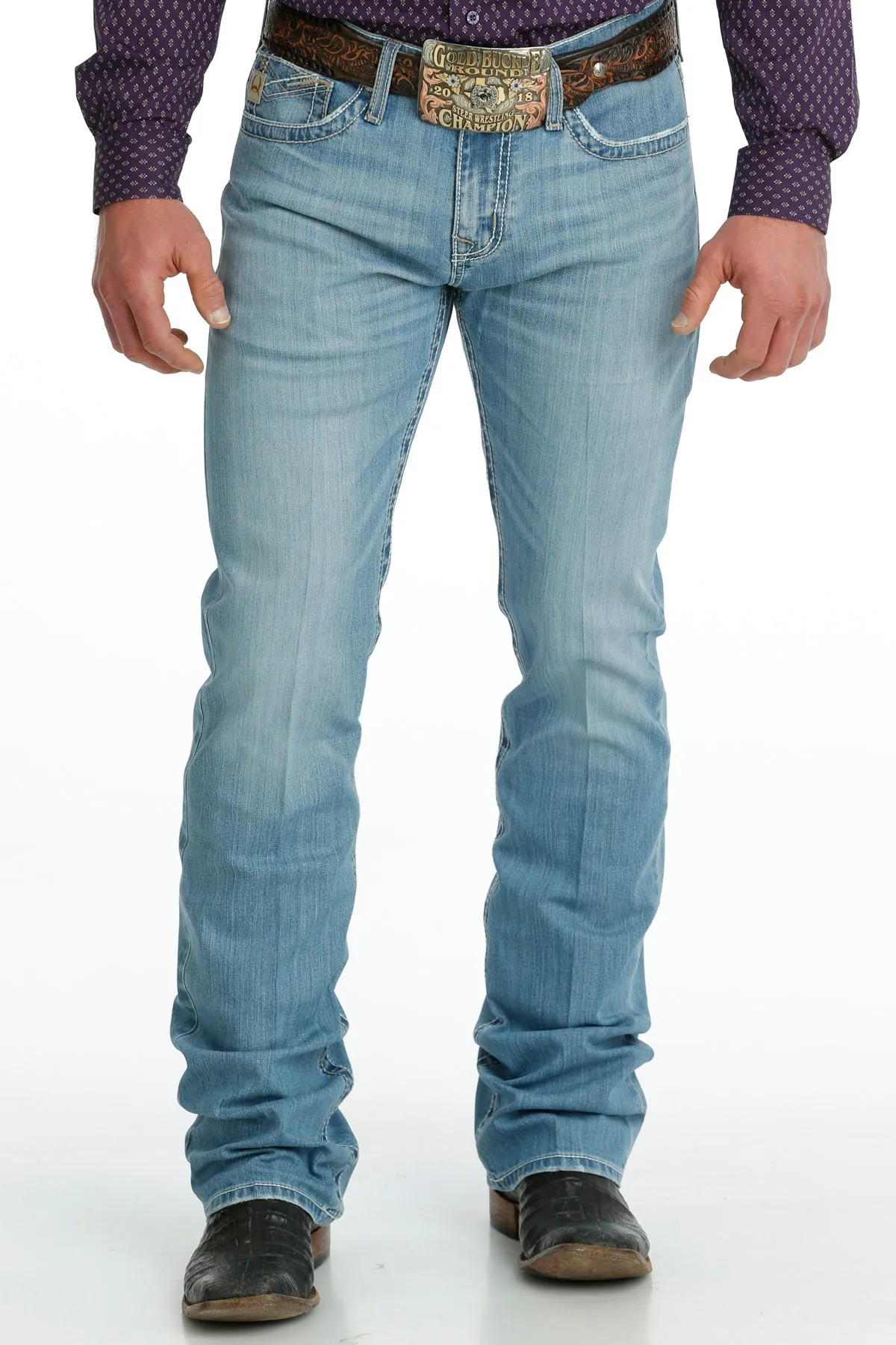 Cinch Men's Ian Slim Fit Bootcut Jean in Light Stonewash