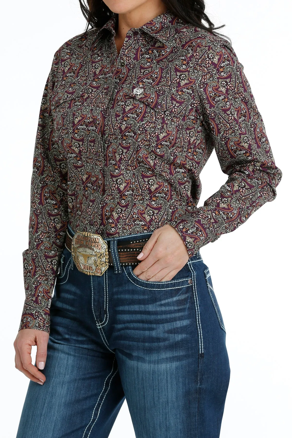 Cinch Women's Purple Paisley Western Snap Shirt