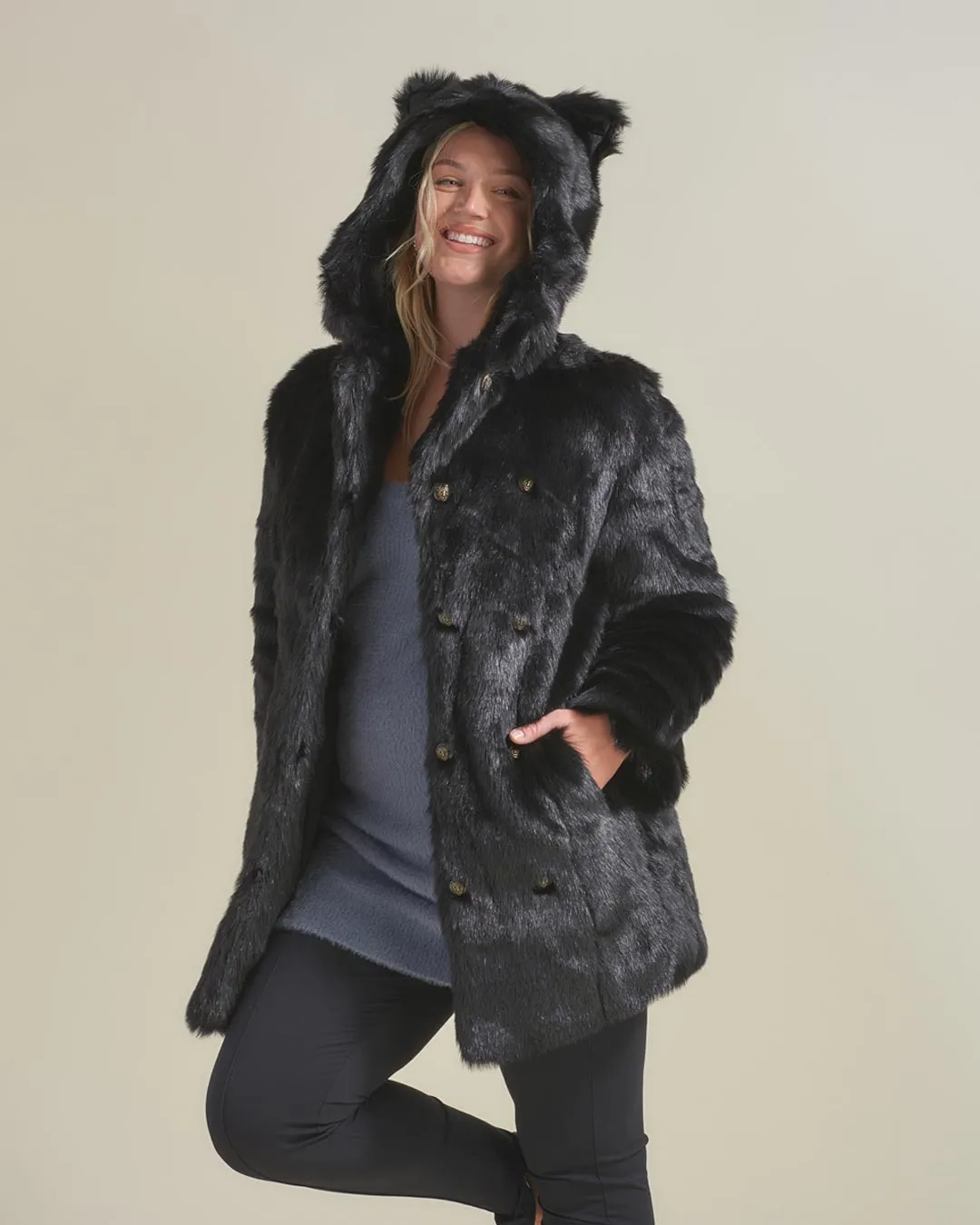 Classic Women's Faux Fur Coat | Black Panther