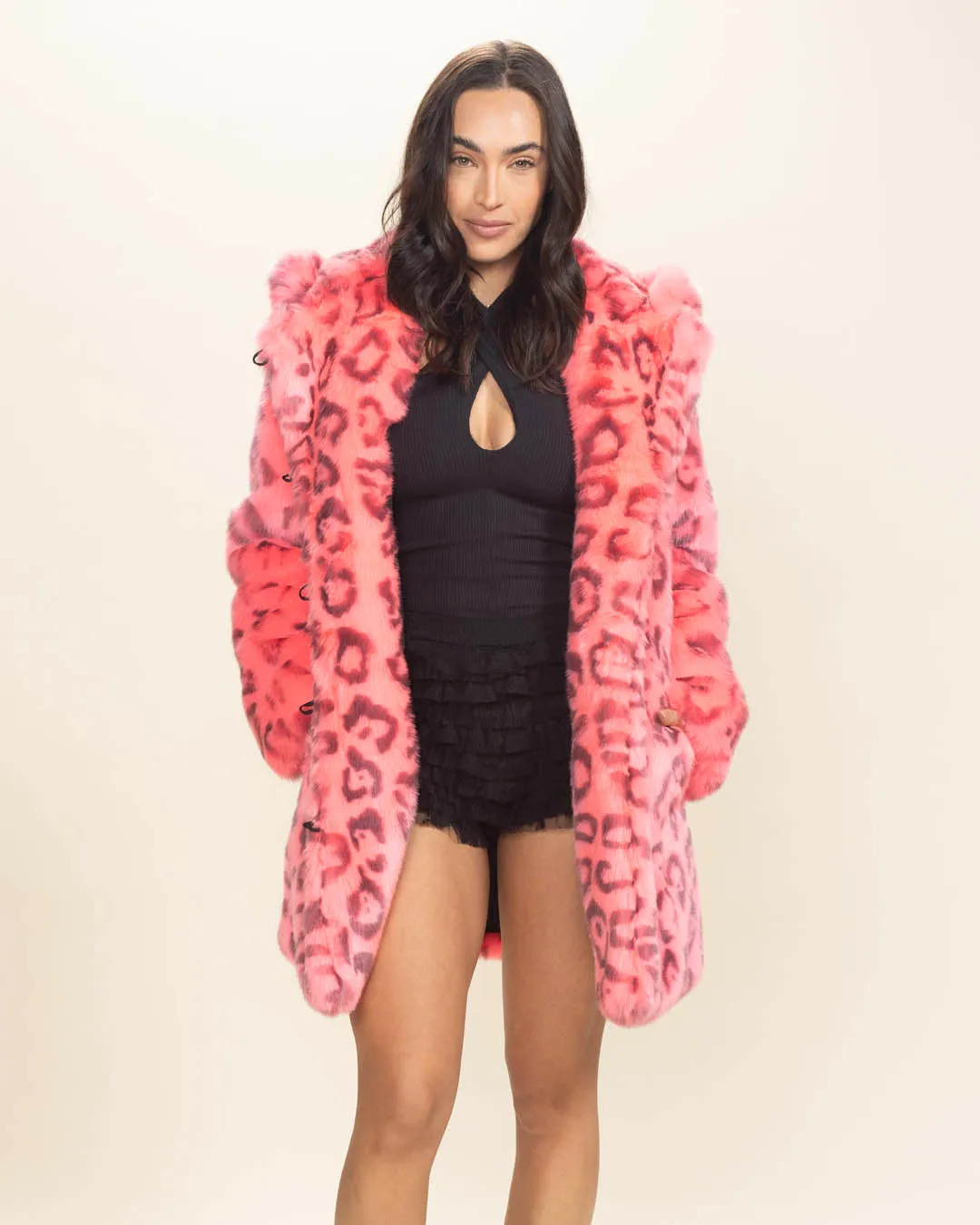 Classic Women's Faux Fur Coat | Hot Pink Leopard