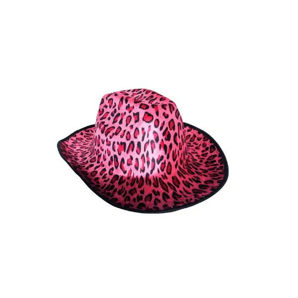 Cowboy/Cowgirl Hat with Animal Print - Pink Leopard