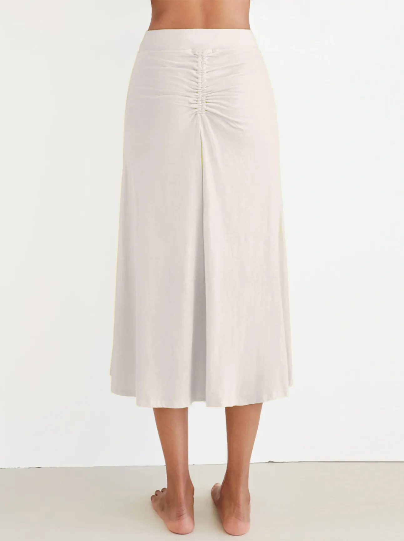 Cream Ruched Midi Skirt