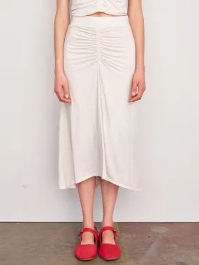 Cream Ruched Midi Skirt