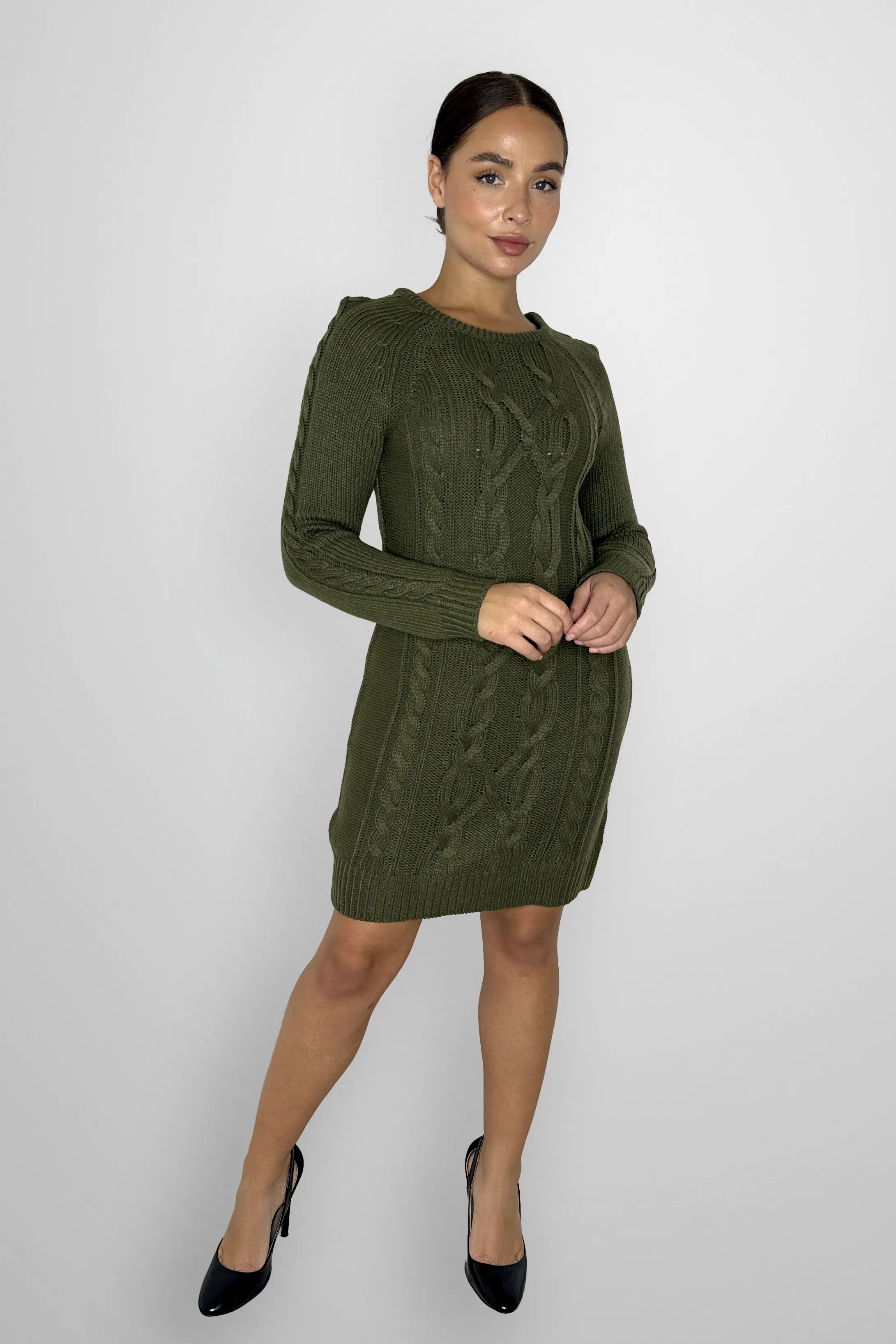 Crew Neck Cable Knit Acrylic Jumper Dress