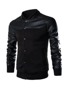 Decent Rib Knitted Collar Black Bomber Jacket