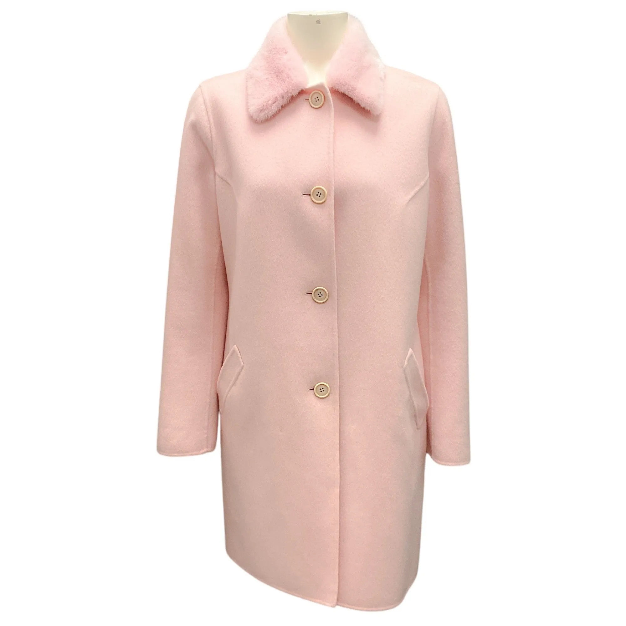 Dennis Basso Light Pink Mink Fur Collar Cashmere Coat