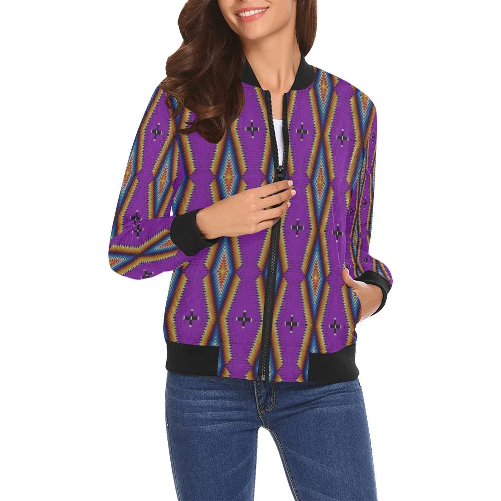 Diamond in the Bluff Purple All Over Print Bomber Jacket for Women