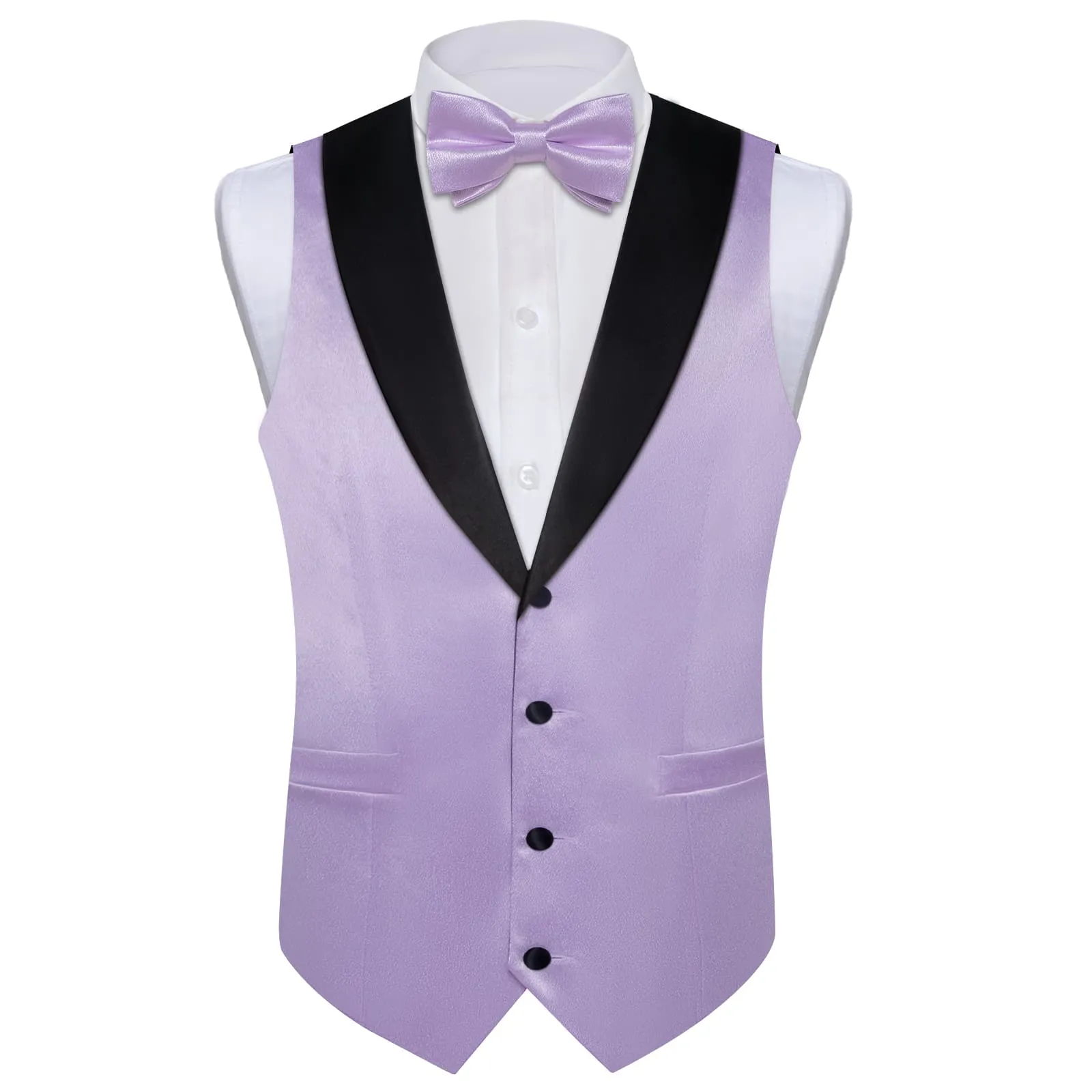 DiBanGu Tuxedo Vest Lilac Purple Solid Silk Mens Shawl Collar Dress Button Vest and Bow Tie Set