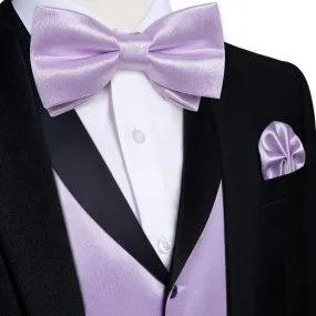 DiBanGu Tuxedo Vest Lilac Purple Solid Silk Mens Shawl Collar Dress Button Vest and Bow Tie Set