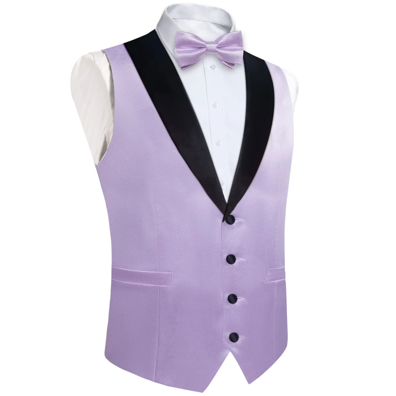 DiBanGu Tuxedo Vest Lilac Purple Solid Silk Mens Shawl Collar Dress Button Vest and Bow Tie Set