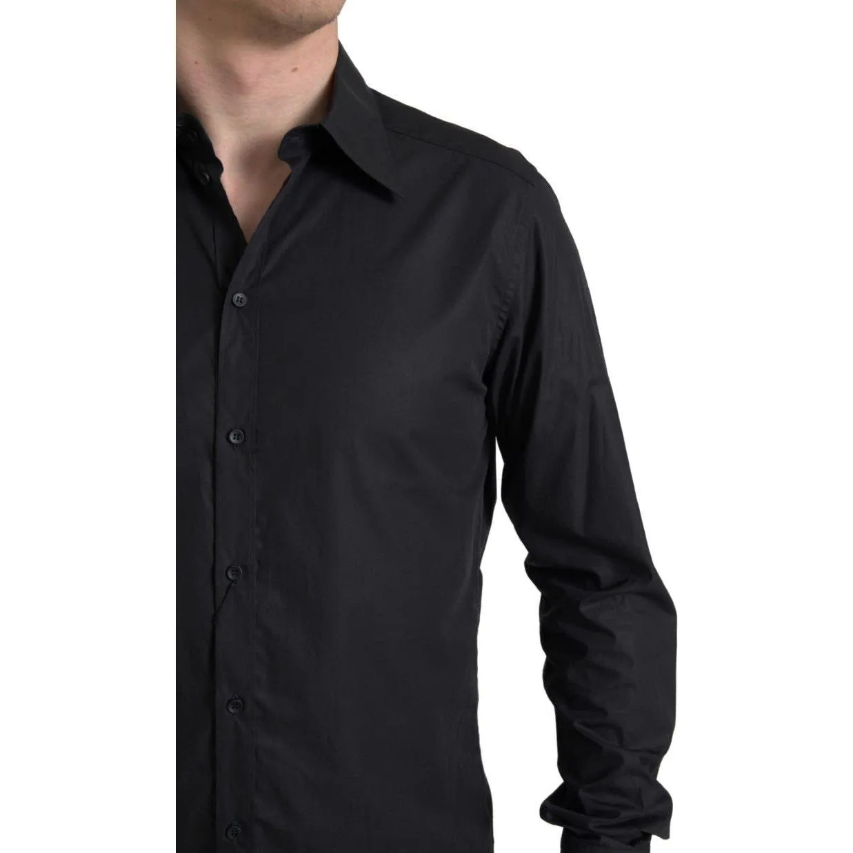 Dolce & Gabbana Elegant Black Gold Button Formal Shirt