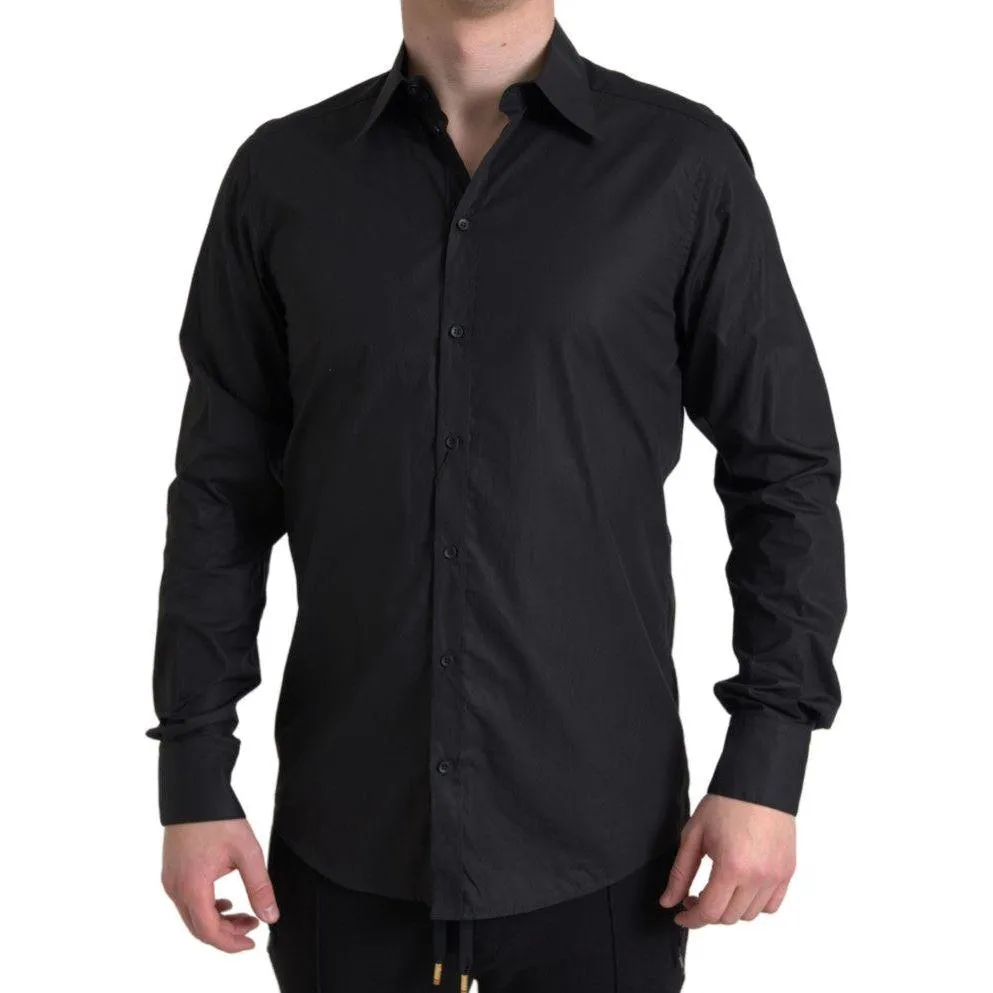 Dolce & Gabbana Elegant Black Gold Button Formal Shirt