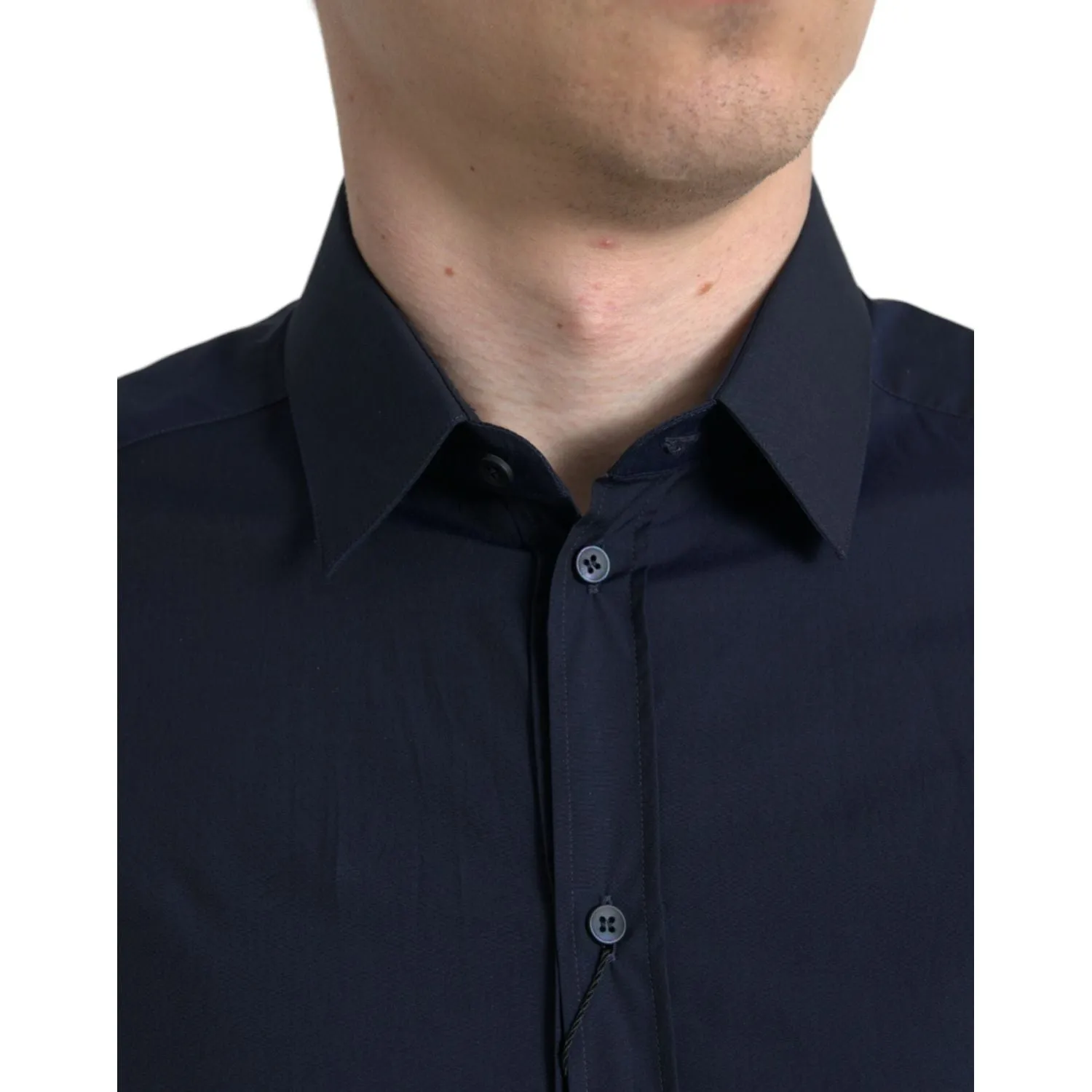 Dolce & Gabbana Elegant Navy Jacquard Dress Shirt