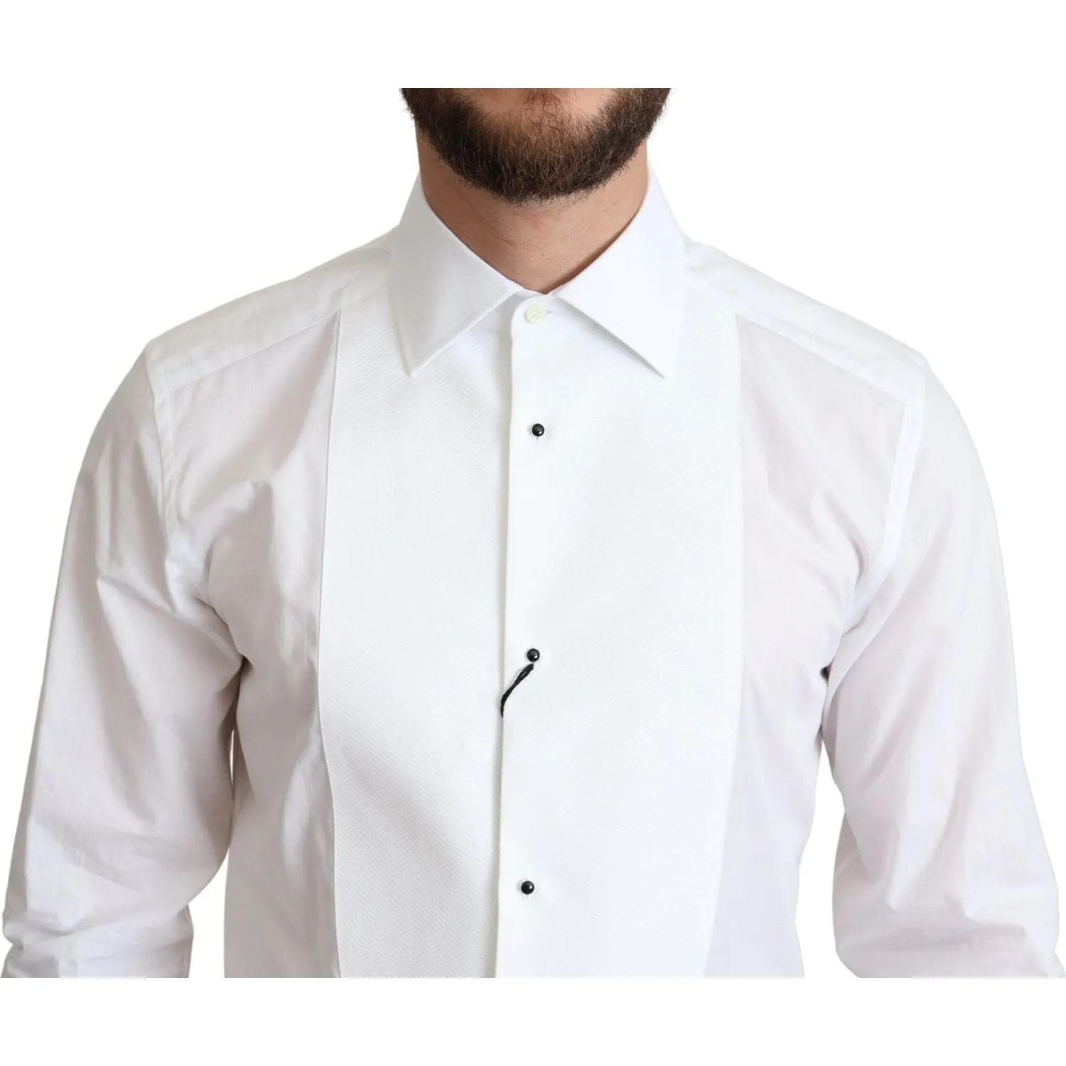 Dolce & Gabbana Elegant White Cotton Bib Dress Shirt