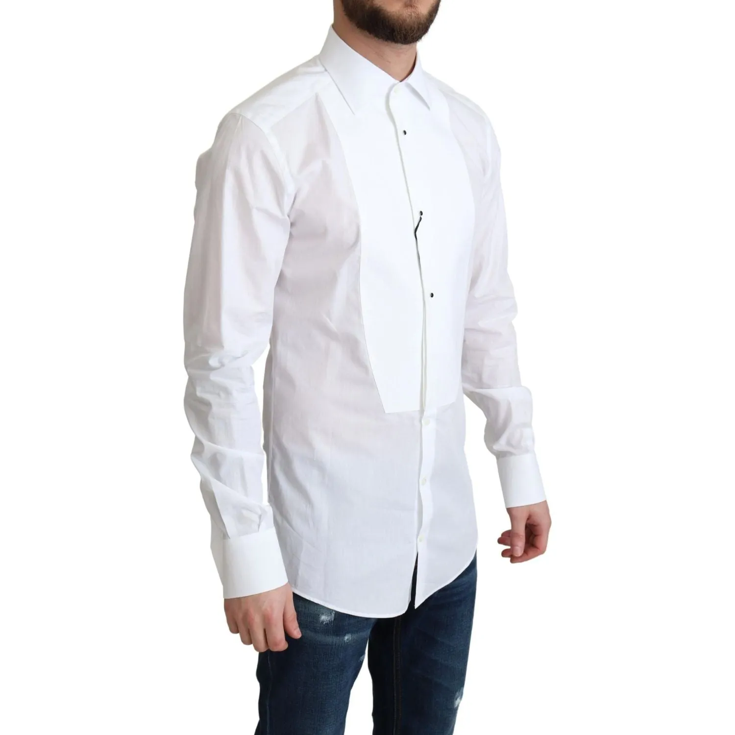 Dolce & Gabbana Elegant White Cotton Bib Dress Shirt