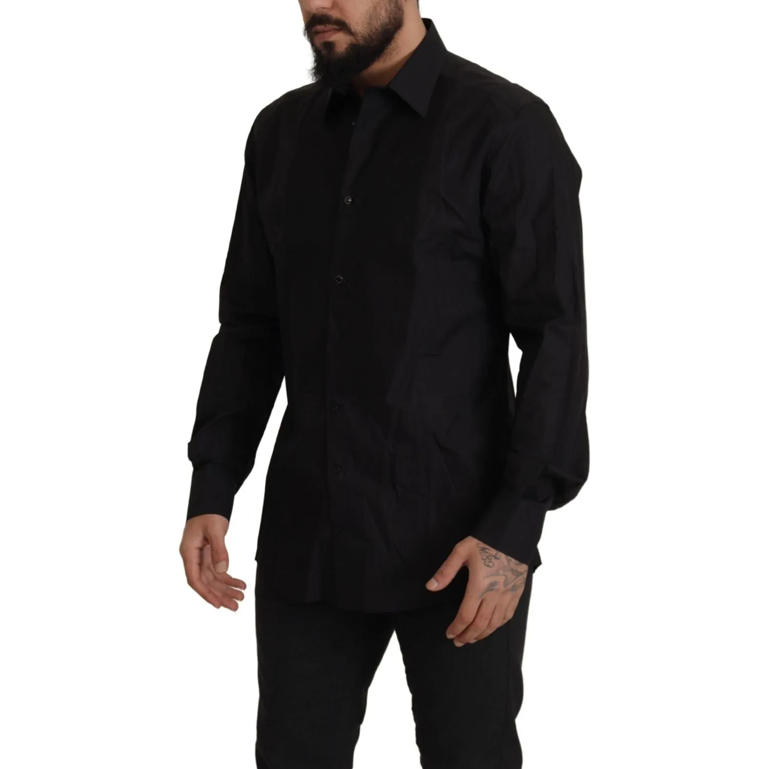 Dolce & Gabbana Sleek Black Tuxedo Dress Shirt - Slim Fit