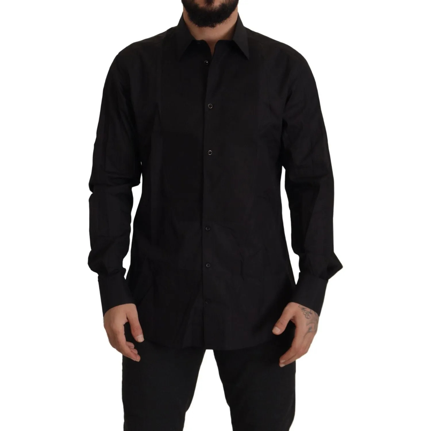 Dolce & Gabbana Sleek Black Tuxedo Dress Shirt - Slim Fit