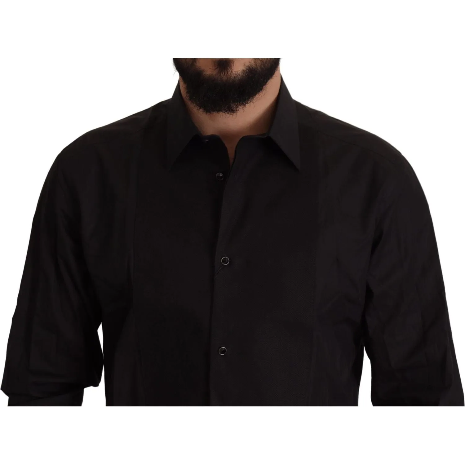 Dolce & Gabbana Sleek Black Tuxedo Dress Shirt - Slim Fit