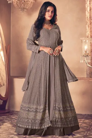 Dusty Grey Floor Length Sequins Work Anarkali Suit