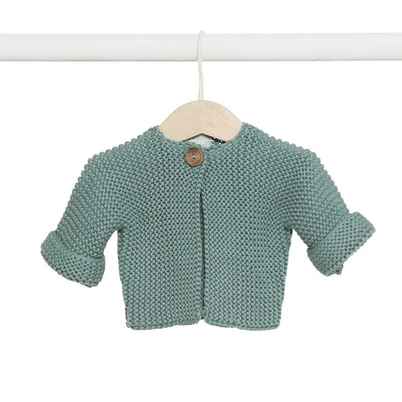 Elf Garter Stitch Baby Cardigan - Sage (0-3 months)