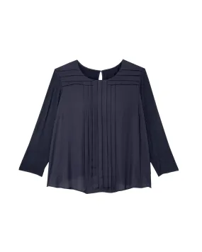 Esmeralda 3/4 Sleeve Front Pleat Blouse | Navy