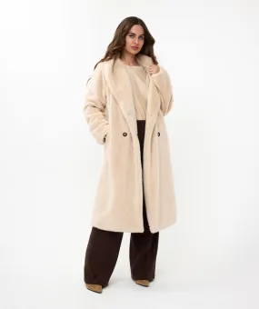 Esqualo Sand Shawl Collar Faux Fur Coat