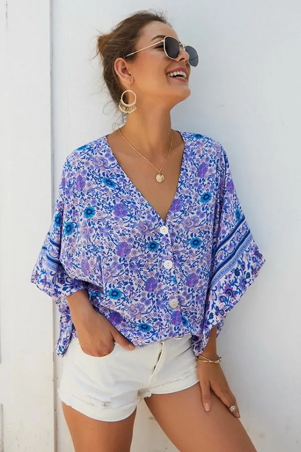 Ethnic Half Sleeve Loose Shirt