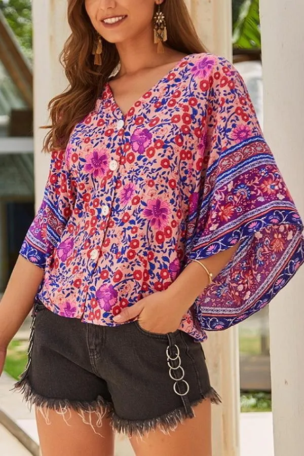 Ethnic Half Sleeve Loose Shirt