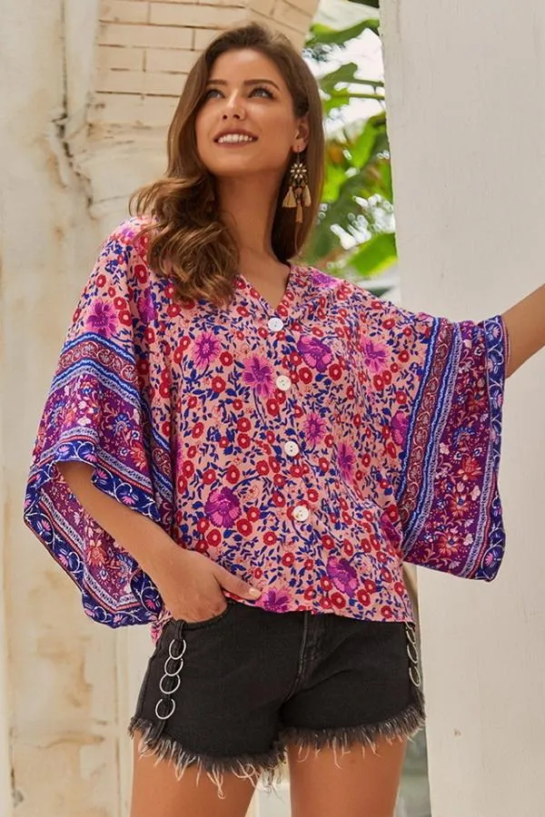 Ethnic Half Sleeve Loose Shirt