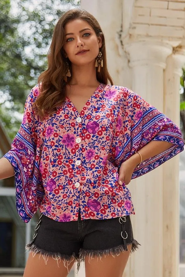 Ethnic Half Sleeve Loose Shirt