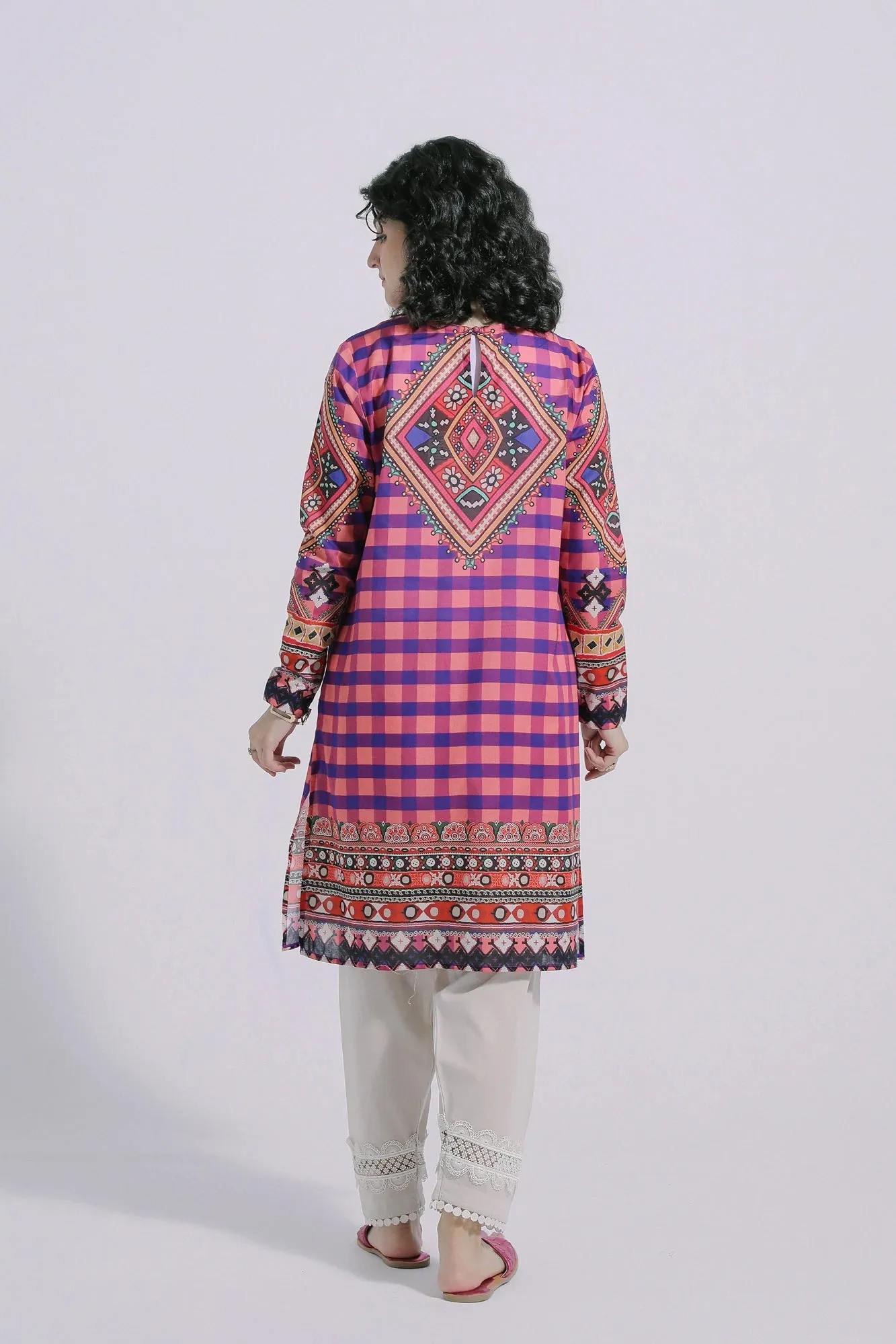 Ethnic Pink Checkered Printed Lawn Shirt