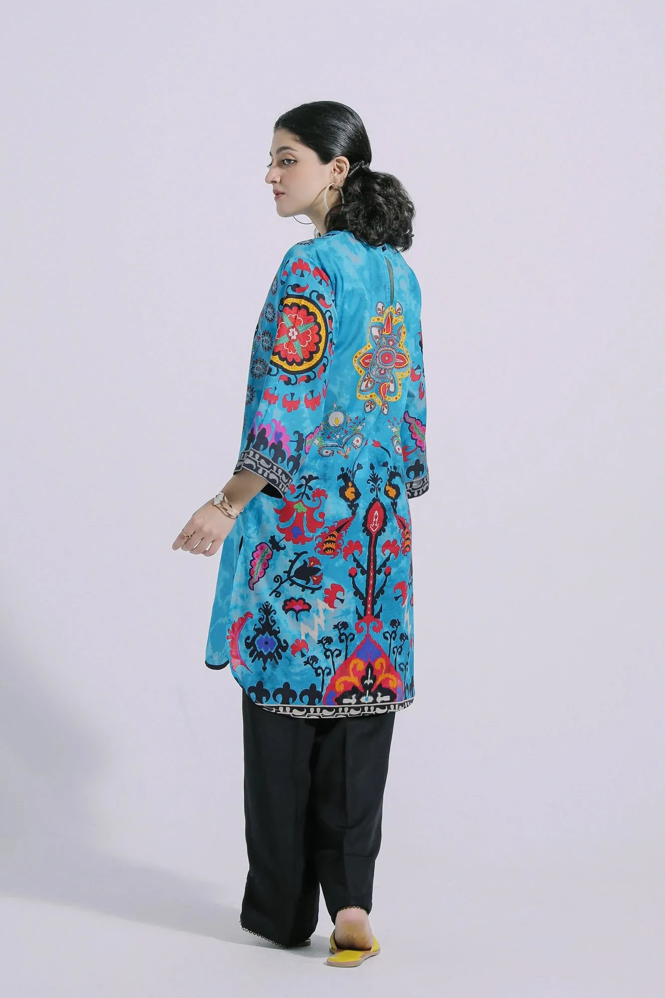 Ethnic Turquoise Printed Lawn Shirt