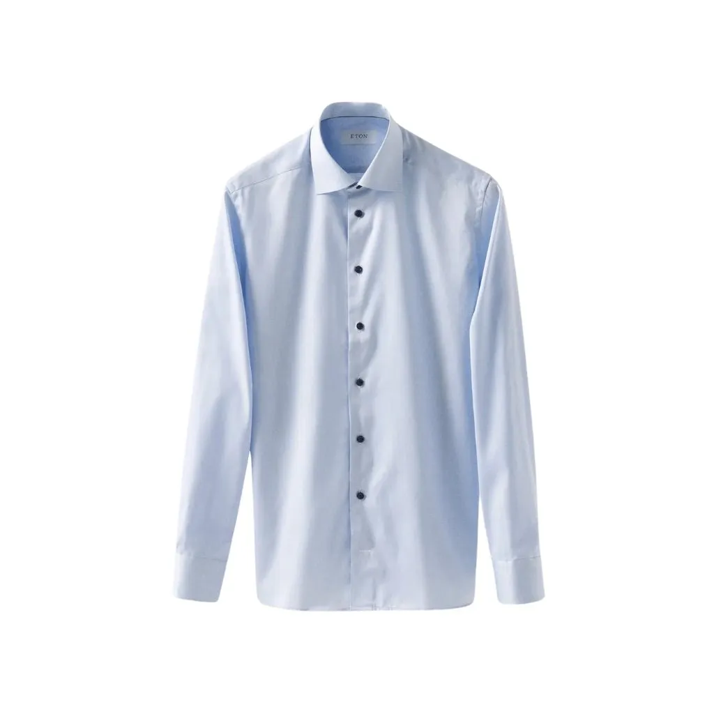 ETON Plain Shirt With Contrast Button SC-Contemporary Fit LIGHT BLUE