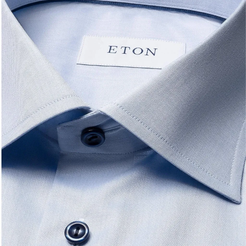 ETON Plain Shirt With Contrast Button SC-Contemporary Fit LIGHT BLUE