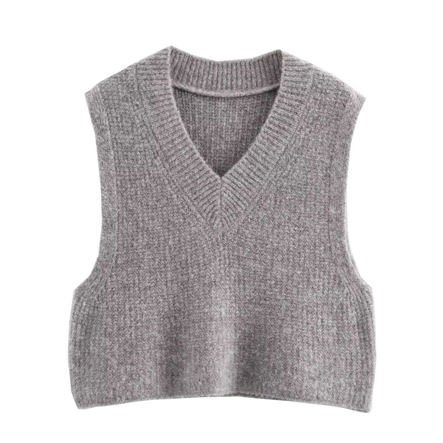 Fall Women Clothing Classic V neck Short Knitted Sweater Vest