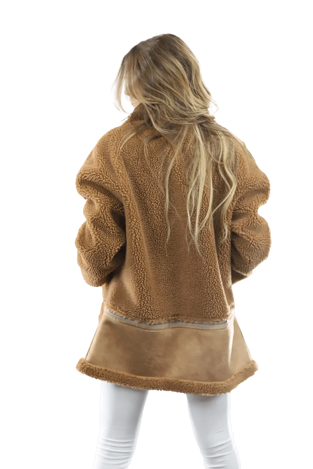 Faux Fur Coat with Zipper detail - Brown