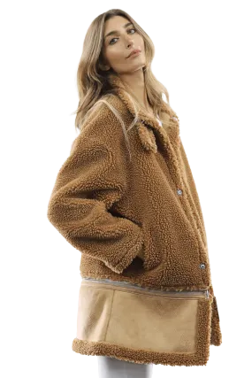 Faux Fur Coat with Zipper detail - Brown