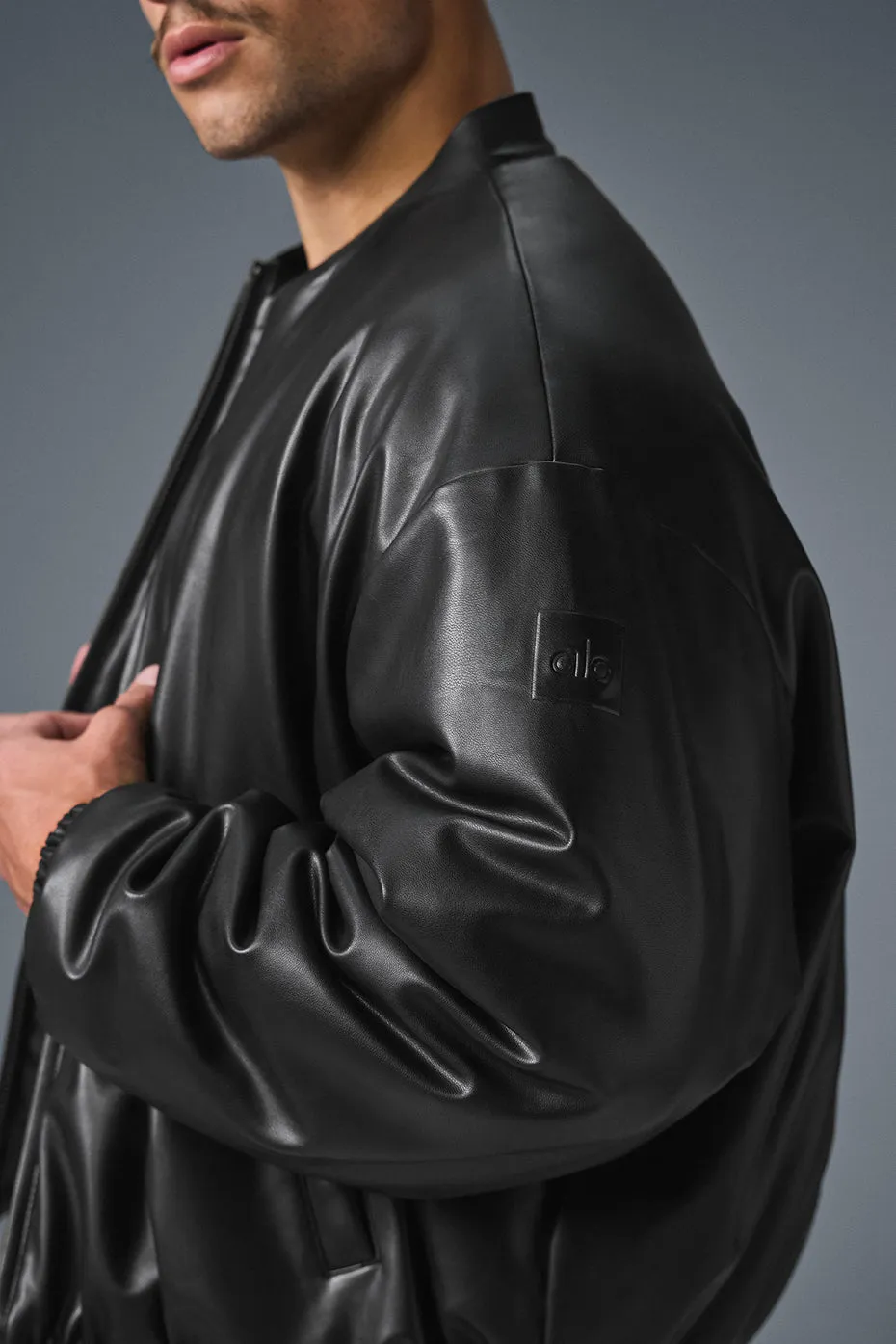 Faux Leather Premier Bomber - Black