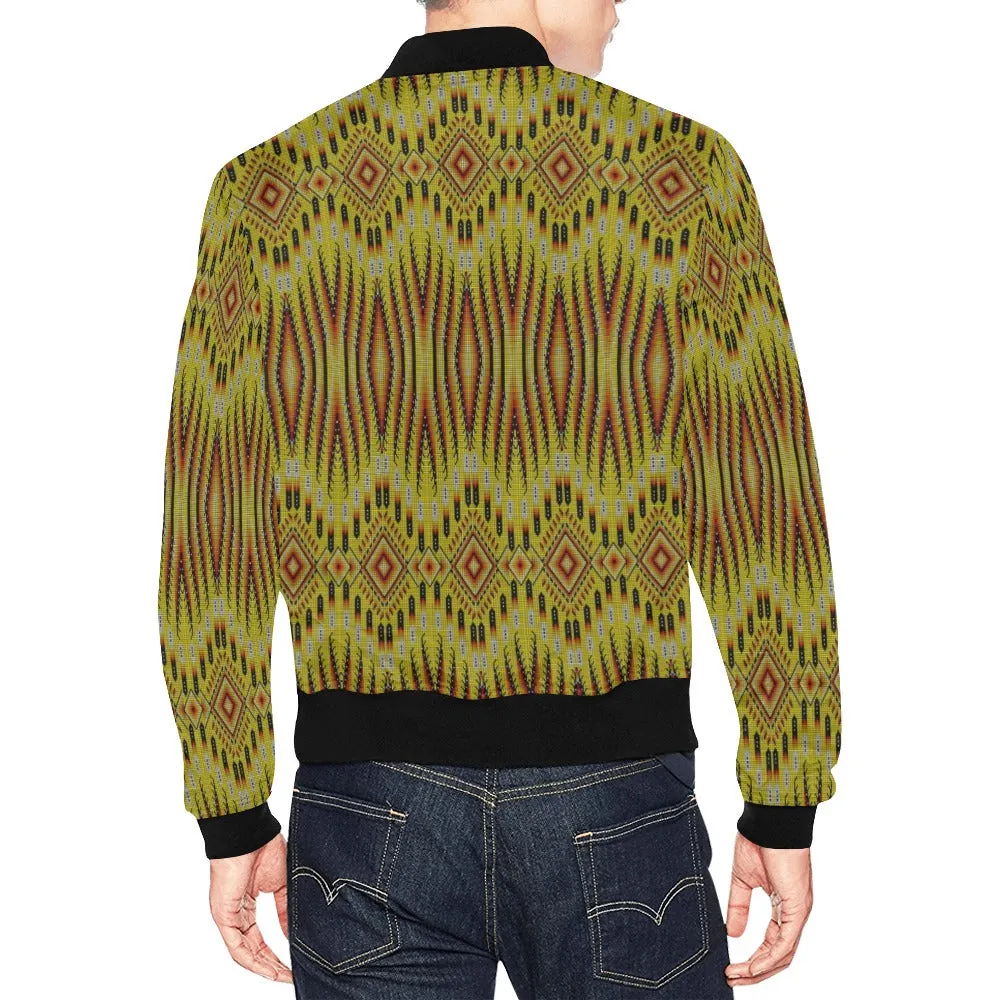 Fire Feather Yellow All Over Print Bomber Jacket for Men