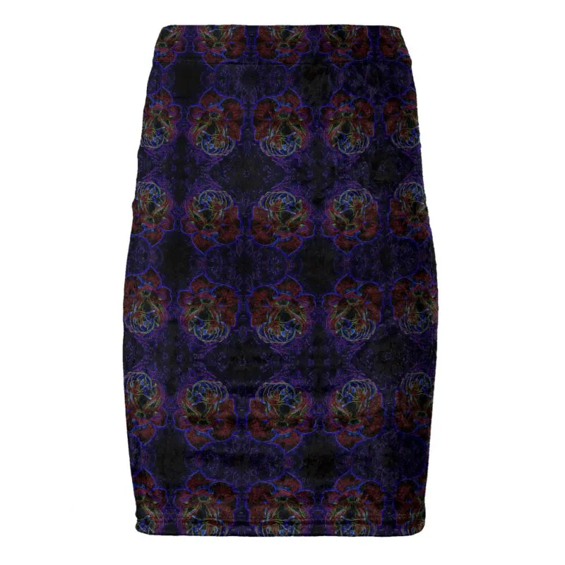 Floral Embosses: Roses 01 Patterned Designer Pencil Mini Skirt