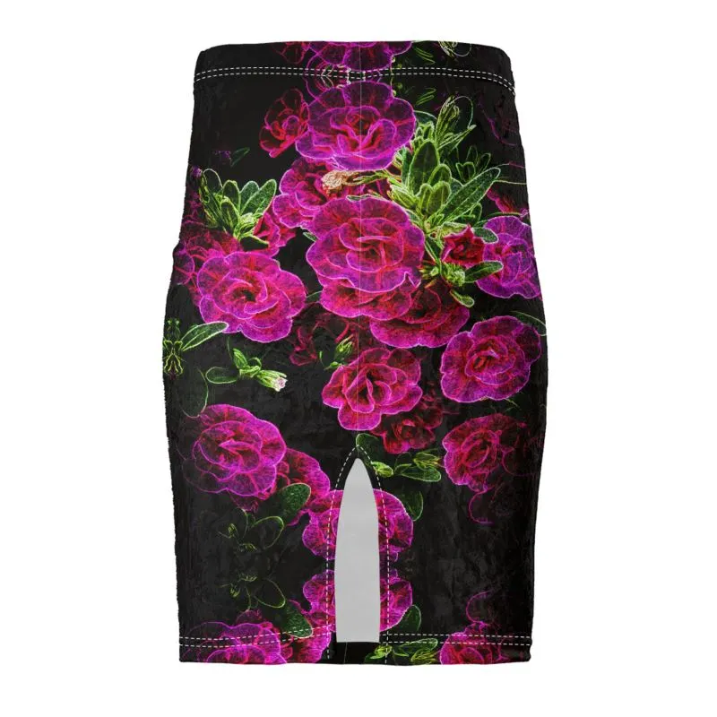 Floral Embosses: Roses 02-01 Designer Pencil Mini Skirt