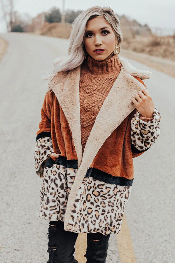 Flurries In Florence Leopard Plush Coat In Cinnamon