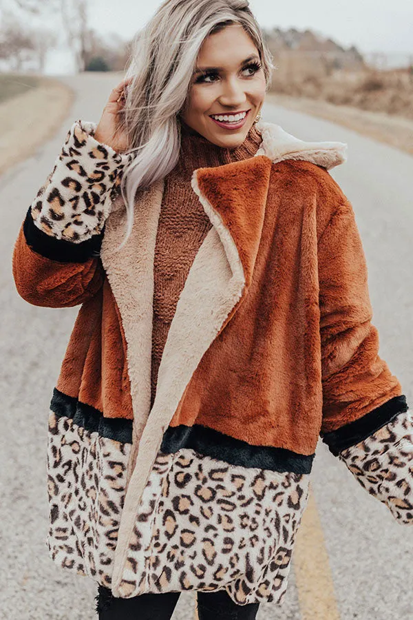 Flurries In Florence Leopard Plush Coat In Cinnamon