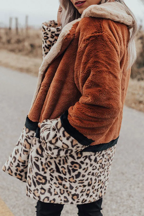 Flurries In Florence Leopard Plush Coat In Cinnamon