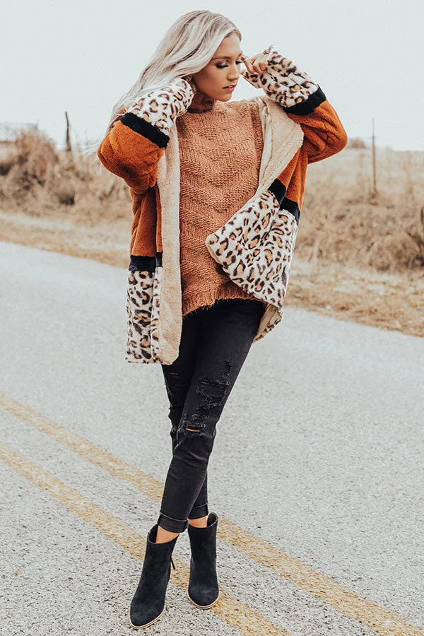 Flurries In Florence Leopard Plush Coat In Cinnamon