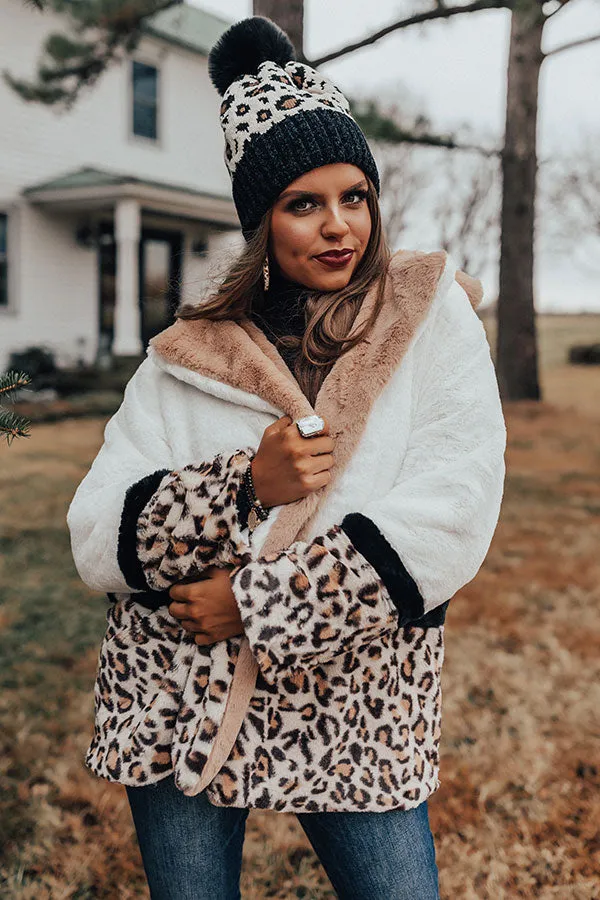 Flurries In Florence Leopard Plush Coat In White